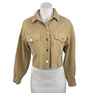 Zara Trf Collection Women's Tan Long Sleeve Button Up Shacket Corduroy Jacket XS